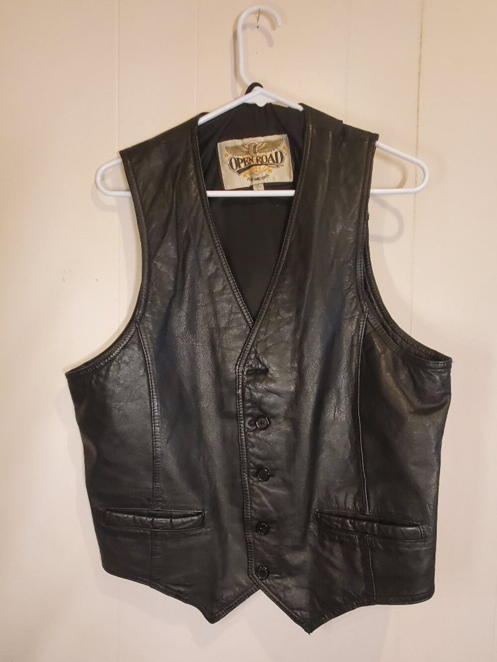 Open Road Leather Vest Mens Size L Black